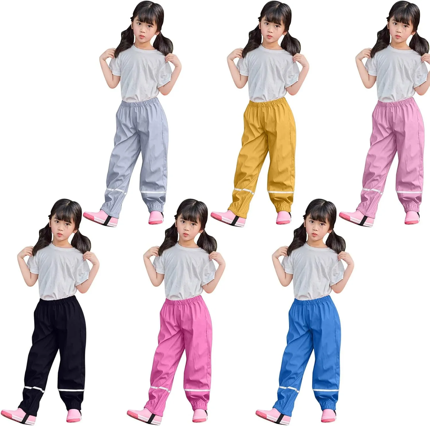 Boys Girls Reflective Waterproof Rain Pants Lightweight Rainwear Kids Outdoor Mud Dirty Proof Overalls Bottoms