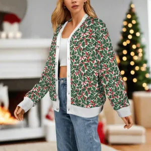 Christmas Holly Women's Cardigan Button Sweater Custom Women's Cardigan (Model H73)