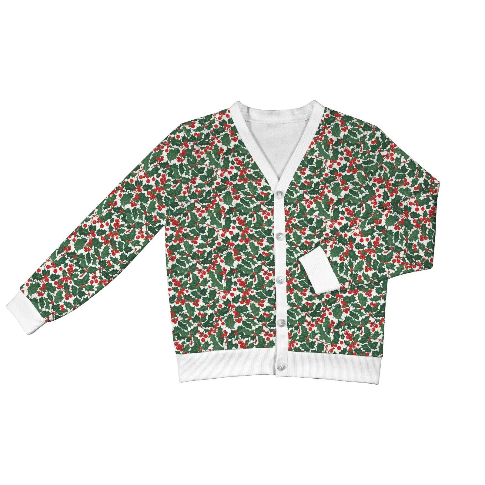 Christmas Holly Women's Cardigan Button Sweater Custom Women's Cardigan (Model H73)