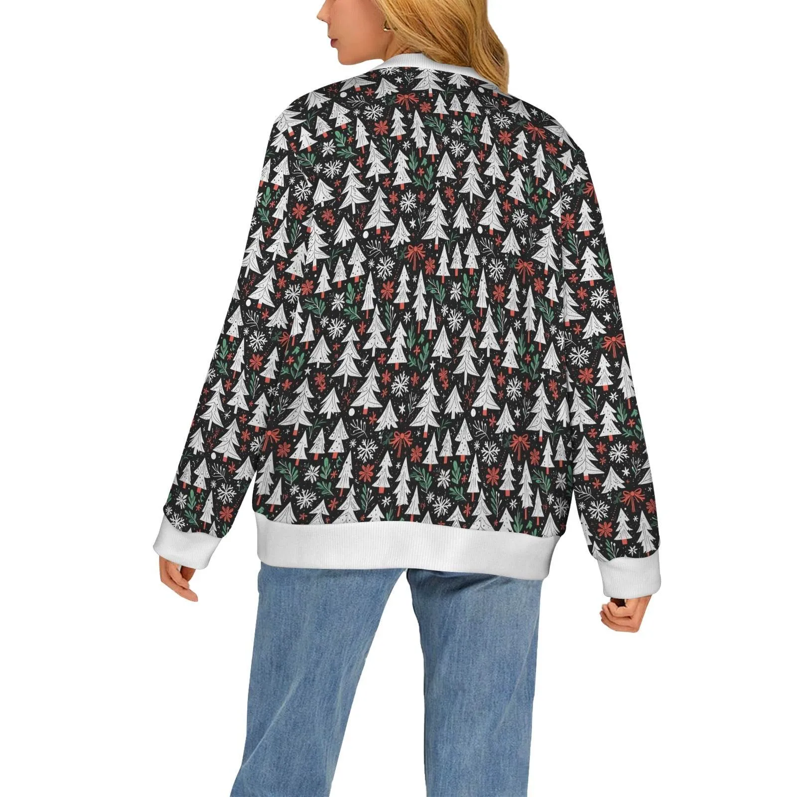 Christmas Tree Women's Cardigan Button Sweater Custom Women's Cardigan (Model H73)