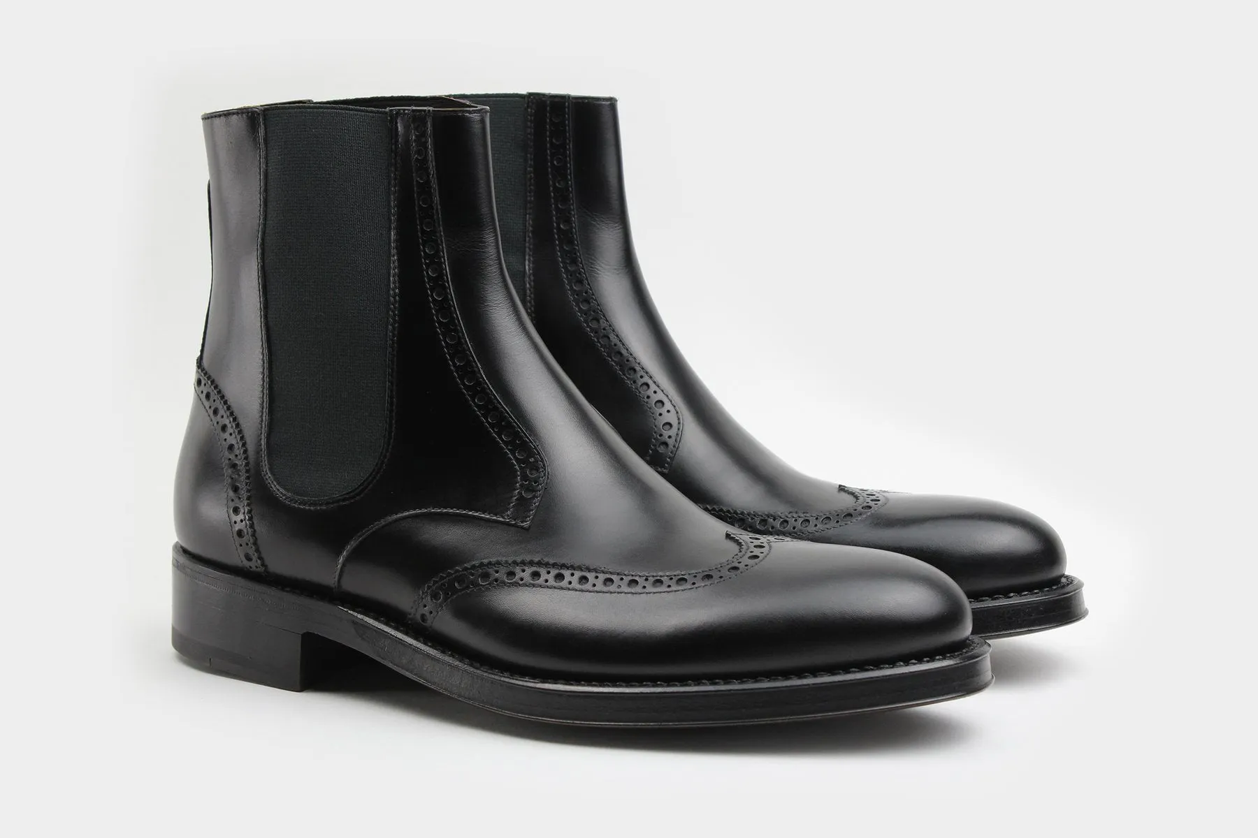 COSIMO • Custom Fitted Bespoke Wingtip Brogue Chelsea Boots • BLACK