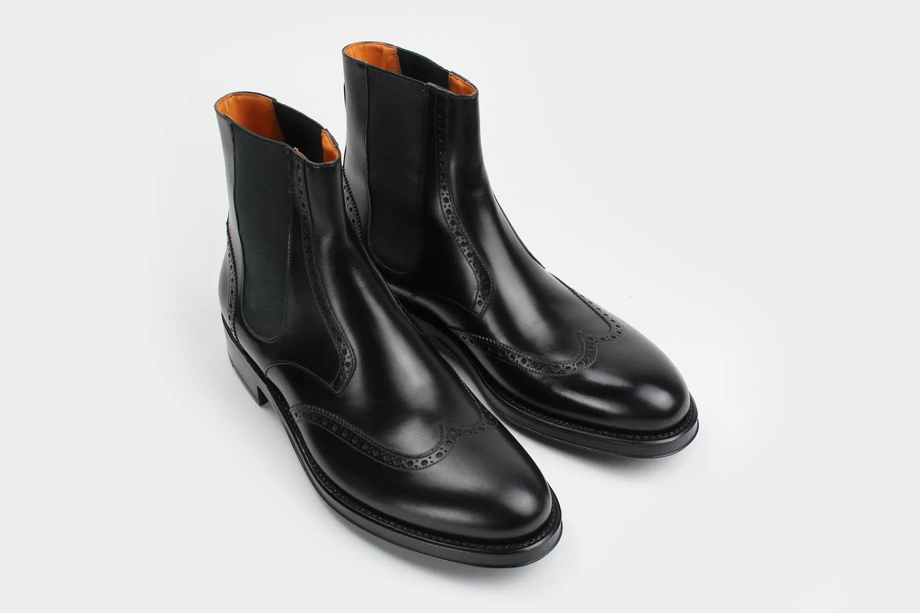 COSIMO • Custom Fitted Bespoke Wingtip Brogue Chelsea Boots • BLACK