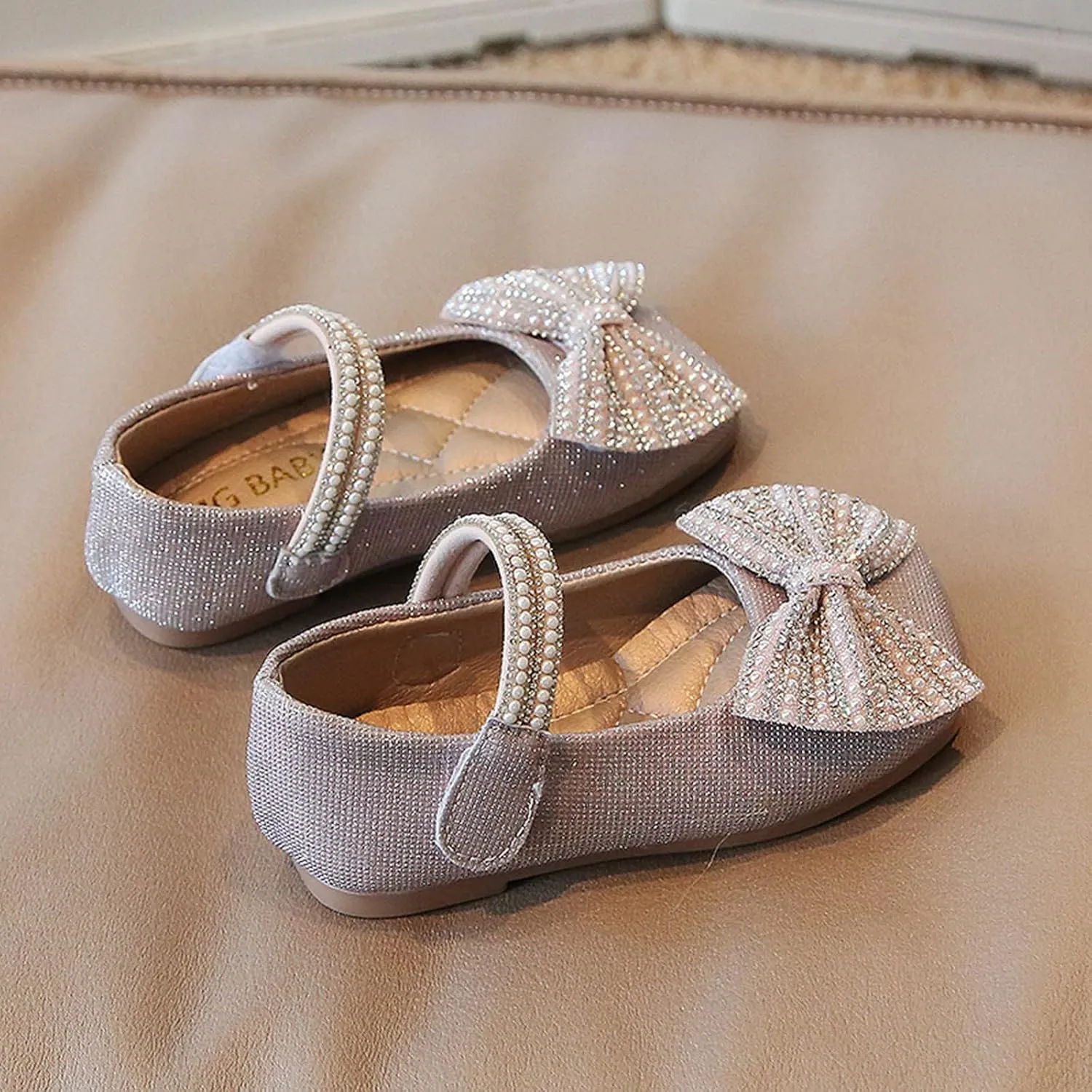 Fashion Autumn Girls Casual Shoes Pearl Bow Sequins Shiny Cute Dress Shoes Dance Shoes Girls Winter Boots Size 3