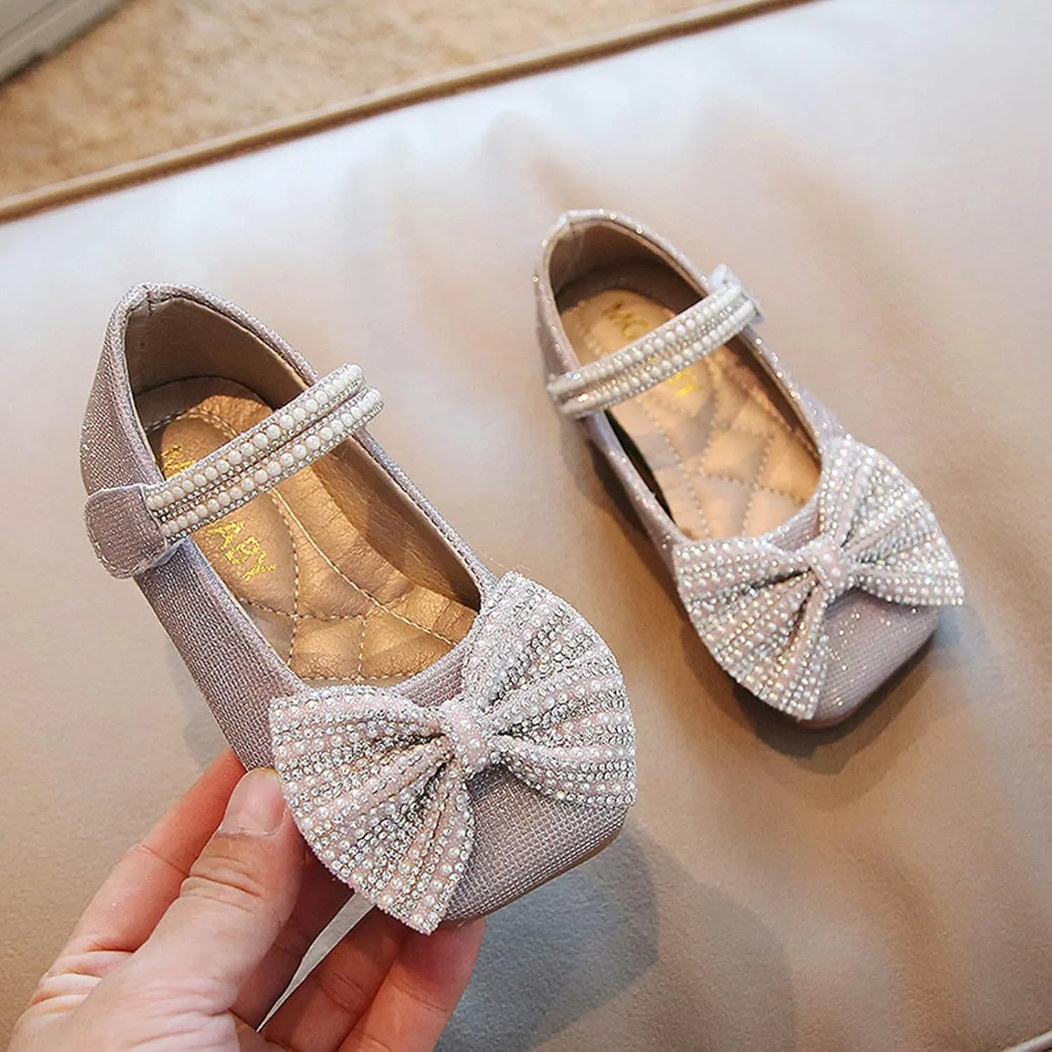 Fashion Autumn Girls Casual Shoes Pearl Bow Sequins Shiny Cute Dress Shoes Dance Shoes Girls Winter Boots Size 3