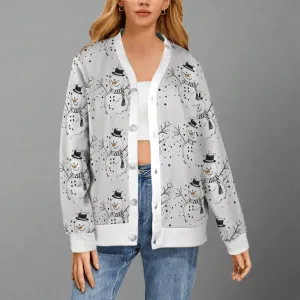 Frosty the Snowman Women's Cardigan Button Sweater Custom Women's Cardigan (Model H73)