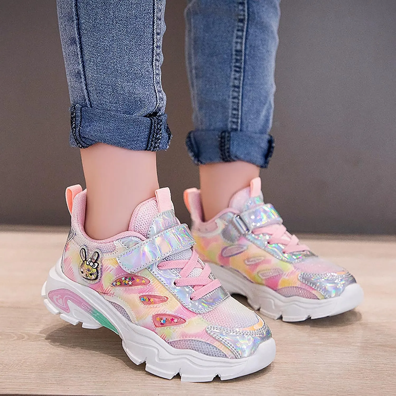 Girls Air Cushion Sneakers Toddler Kids Platform Walking Resistant Tennis Shoes Leather Comfortable Travel Sneakers