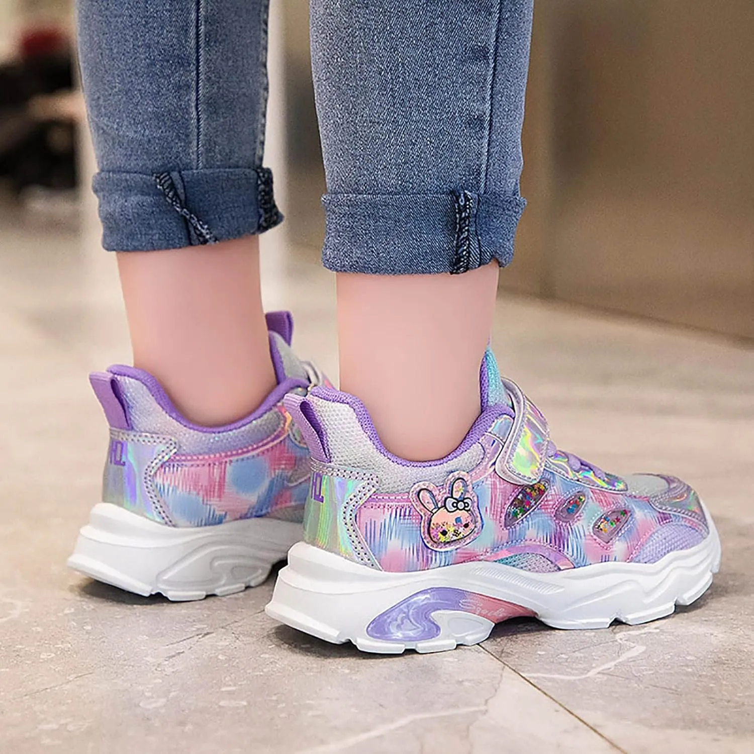 Girls Air Cushion Sneakers Toddler Kids Platform Walking Resistant Tennis Shoes Leather Comfortable Travel Sneakers