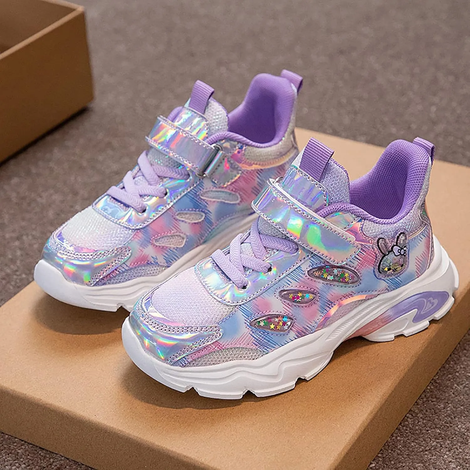 Girls Air Cushion Sneakers Toddler Kids Platform Walking Resistant Tennis Shoes Leather Comfortable Travel Sneakers