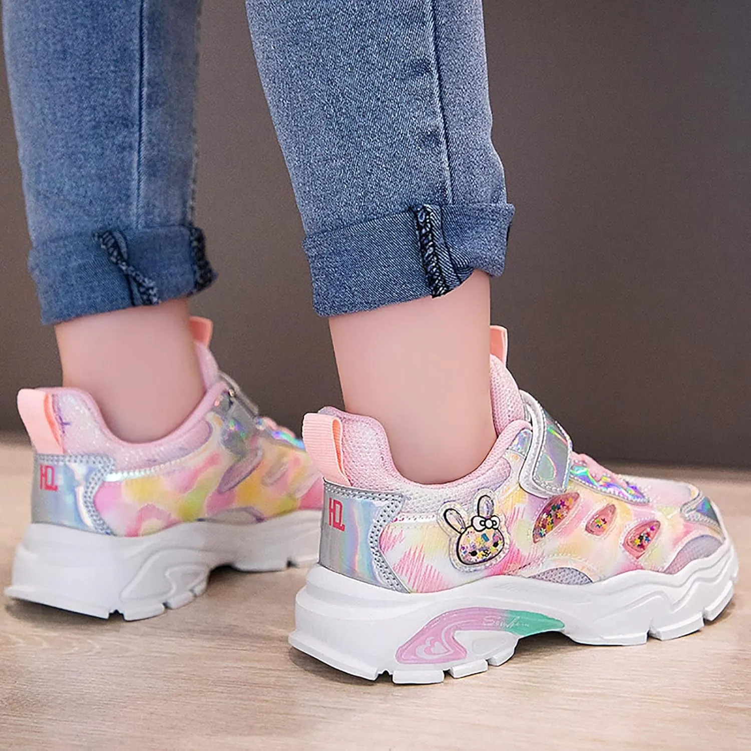 Girls Air Cushion Sneakers Toddler Kids Platform Walking Resistant Tennis Shoes Leather Comfortable Travel Sneakers