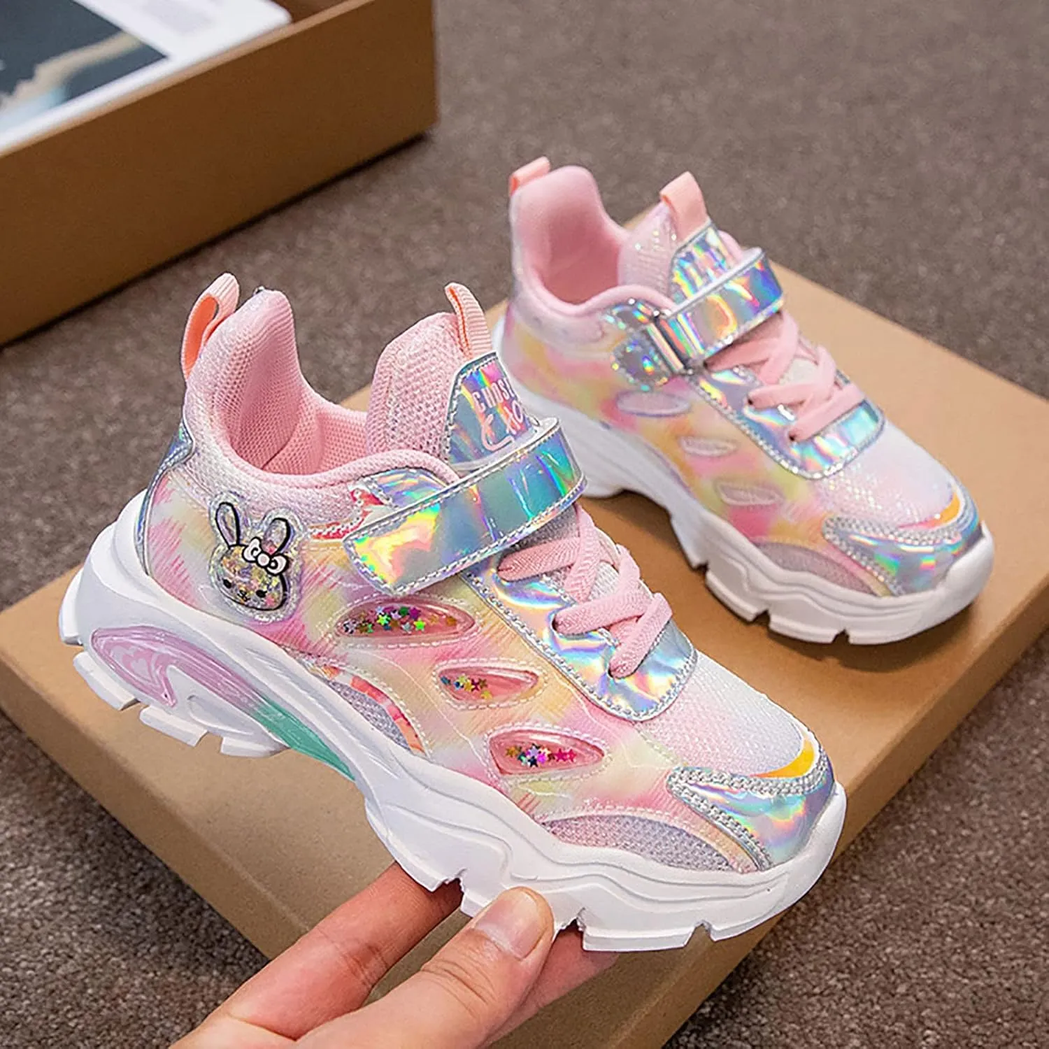 Girls Air Cushion Sneakers Toddler Kids Platform Walking Resistant Tennis Shoes Leather Comfortable Travel Sneakers