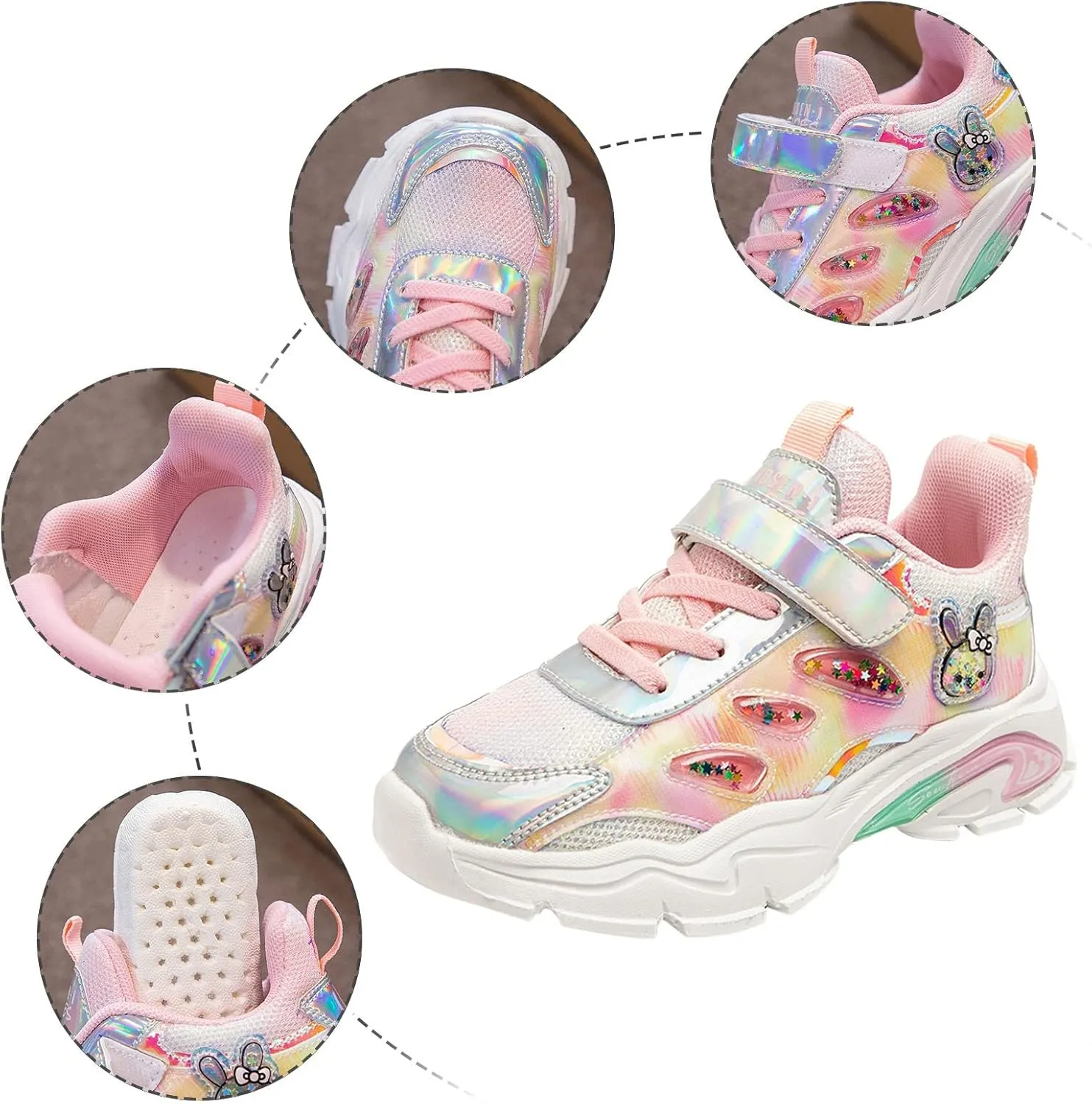 Girls Air Cushion Sneakers Toddler Kids Platform Walking Resistant Tennis Shoes Leather Comfortable Travel Sneakers