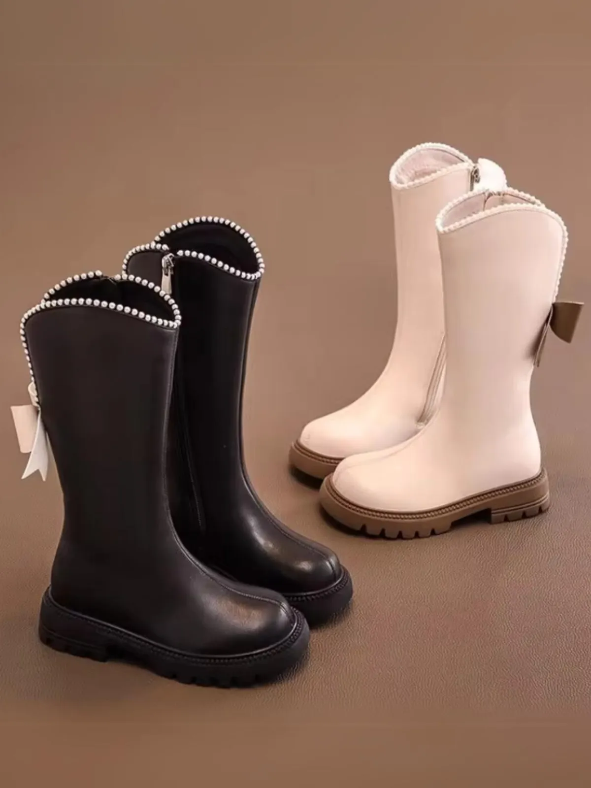 Girls Winter Mary Jane Bow Boots Pearl Edged By Liv and Mia