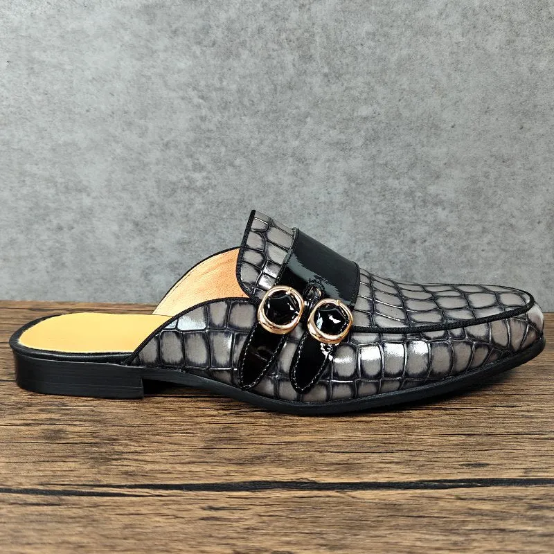 Grey Genuine Leather Mules Shoes