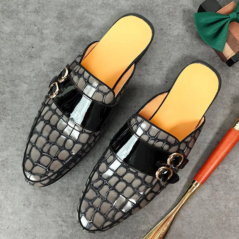 Grey Genuine Leather Mules Shoes