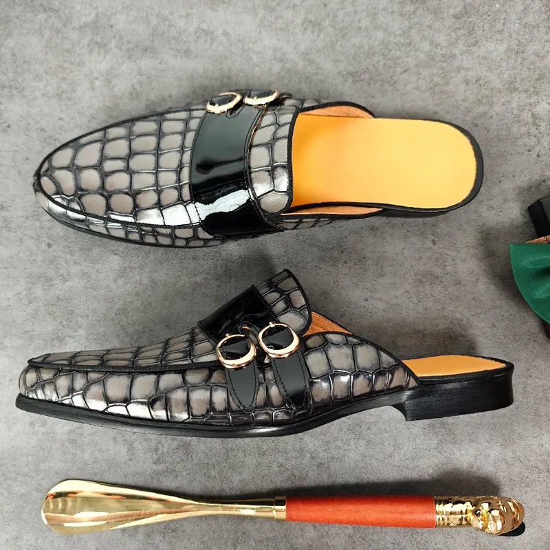 Grey Genuine Leather Mules Shoes