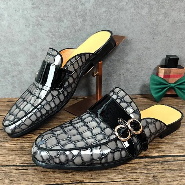 Grey Genuine Leather Mules Shoes