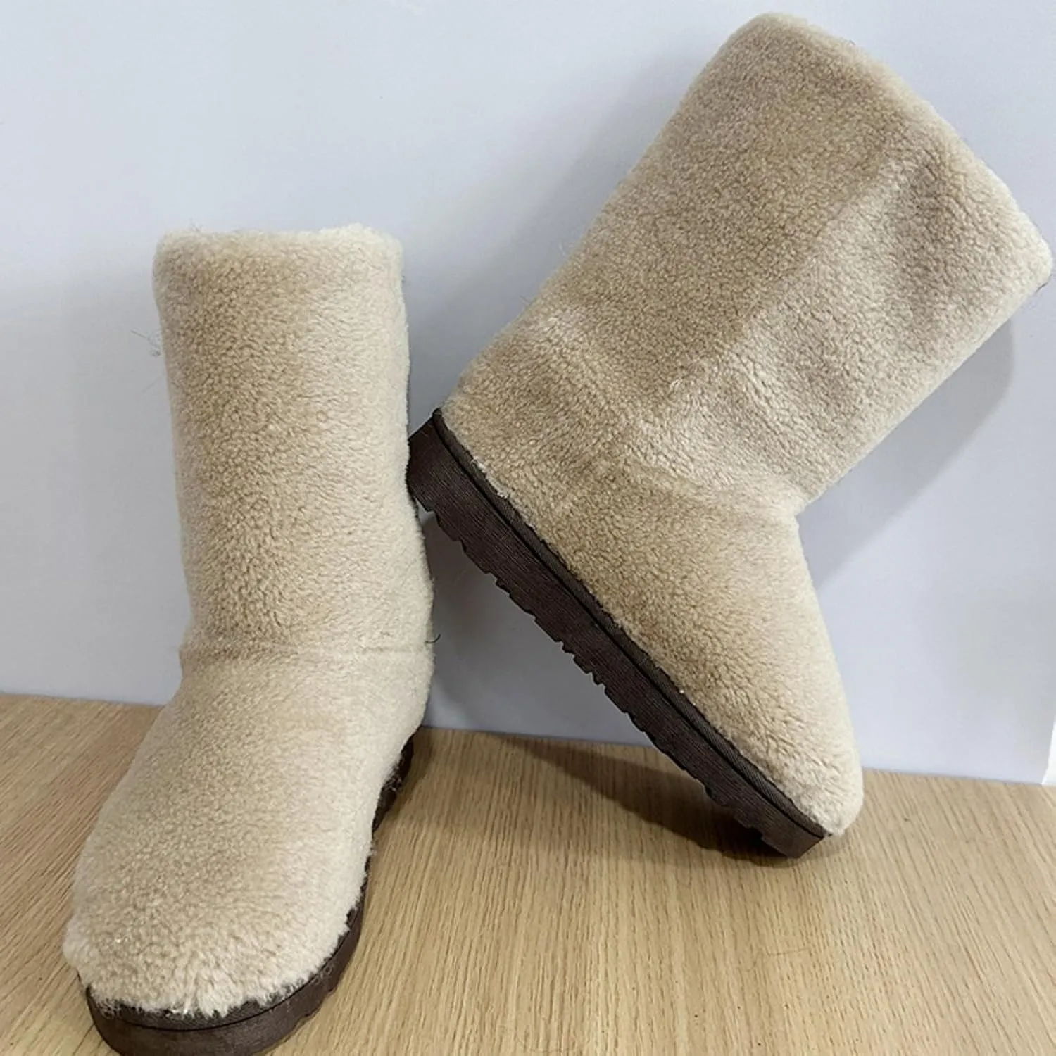 LLTMALL Women's Curly Faux Fur Snow Boots Mid Length Winter Cold Weather Boots