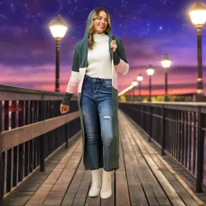 Long Sleeve Stripe Longline Knit Cardigan - Olive