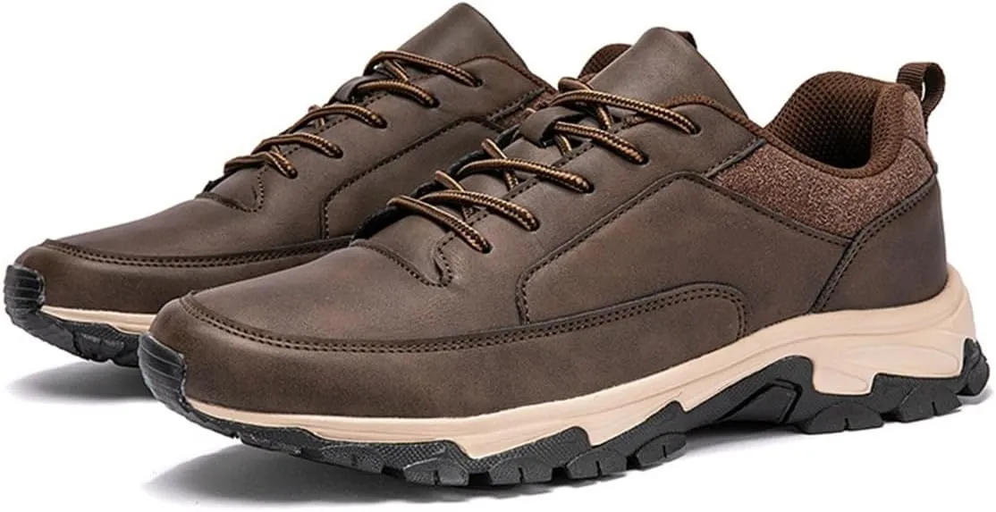 Men's Waterproof Hiking Shoes Non-Slip Breathable Lightweight Sneakers for Outdoor Trekking Walking Casual Leather Running Shoes