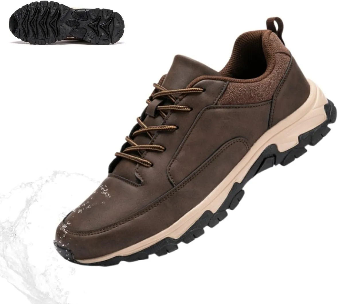 Men's Waterproof Hiking Shoes Non-Slip Breathable Lightweight Sneakers for Outdoor Trekking Walking Casual Leather Running Shoes