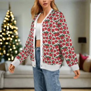 Poinsettia Floral Women's Cardigan Button Sweater Custom Women's Cardigan (Model H73)