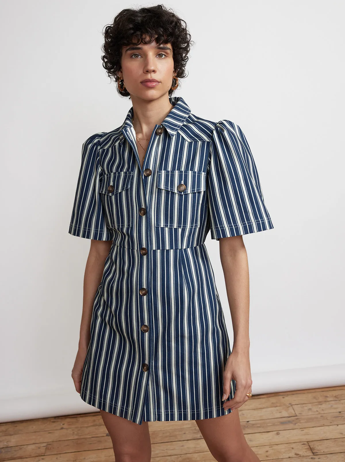 Shania Blue Stripe Cotton Canvas Mini Dress
