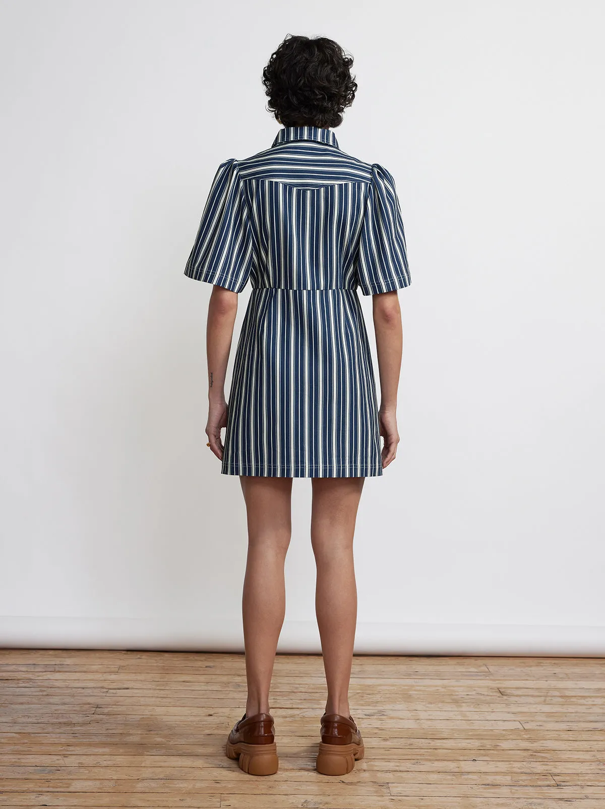 Shania Blue Stripe Cotton Canvas Mini Dress