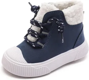 Toddler Snow Boots for Boys and Girls Fleece Winter Booties with Faux Fur Lining Keeping Warm Hook &Loop Closure Kids Shoes