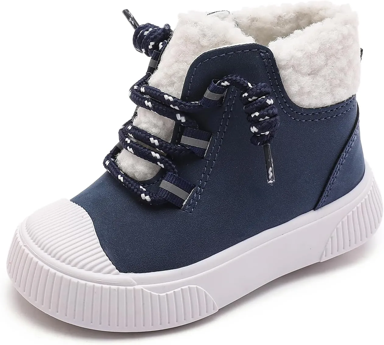 Toddler Snow Boots for Boys and Girls Fleece Winter Booties with Faux Fur Lining Keeping Warm Hook &Loop Closure Kids Shoes