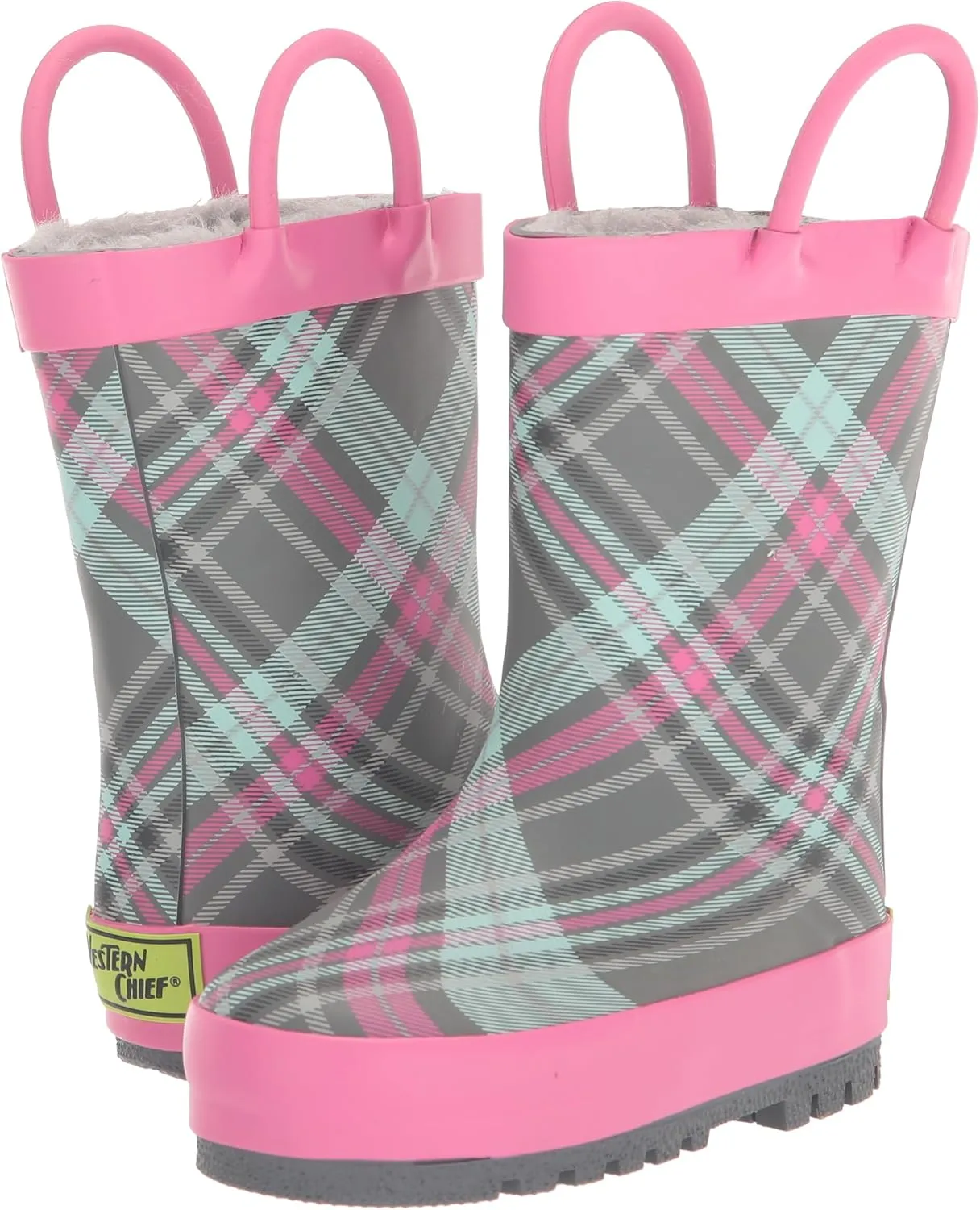 Western Chief Kids Cozy Plaid Mini Tread Loop Boot for Toddler and Little Girls - Man-Made Upper, Round Toe, and Slip-on Closure Footwear