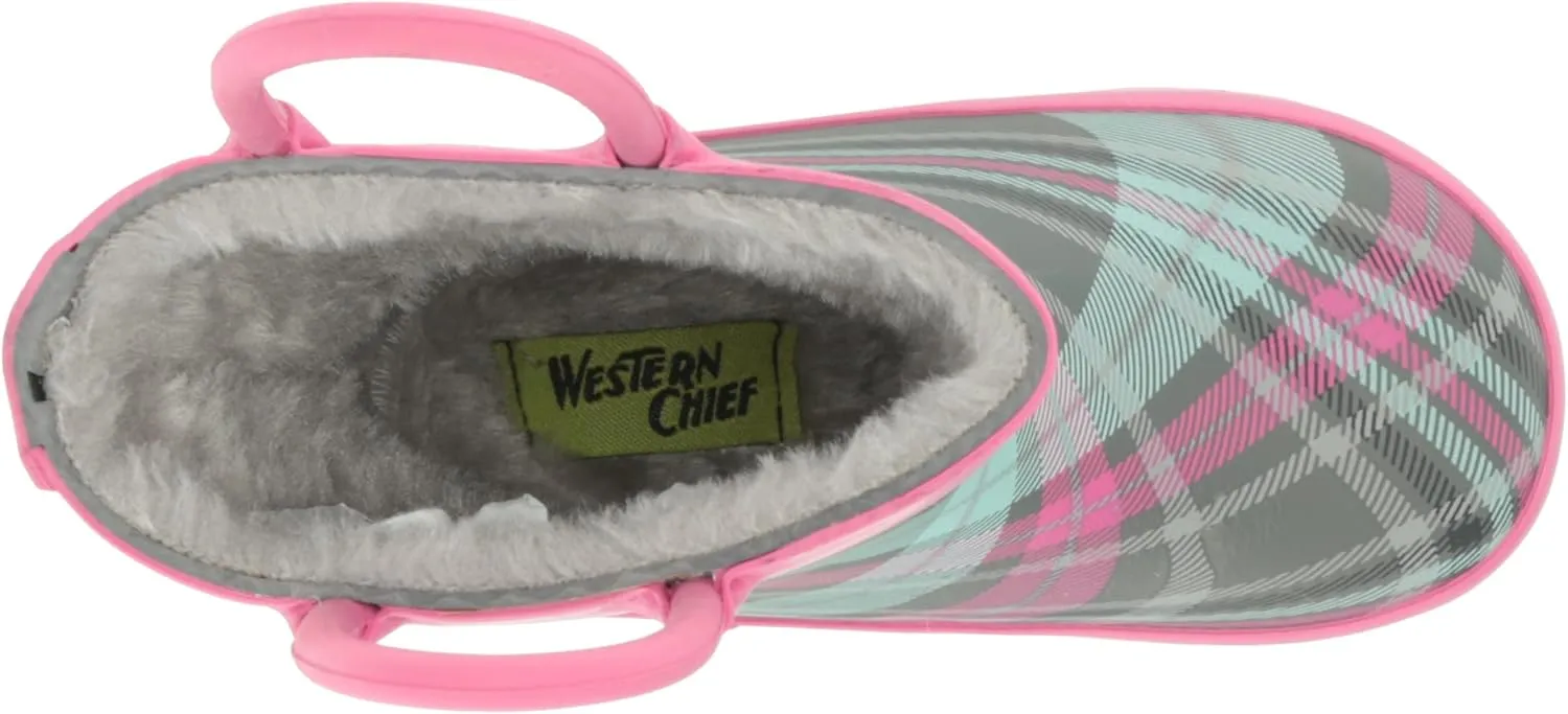 Western Chief Kids Cozy Plaid Mini Tread Loop Boot for Toddler and Little Girls - Man-Made Upper, Round Toe, and Slip-on Closure Footwear