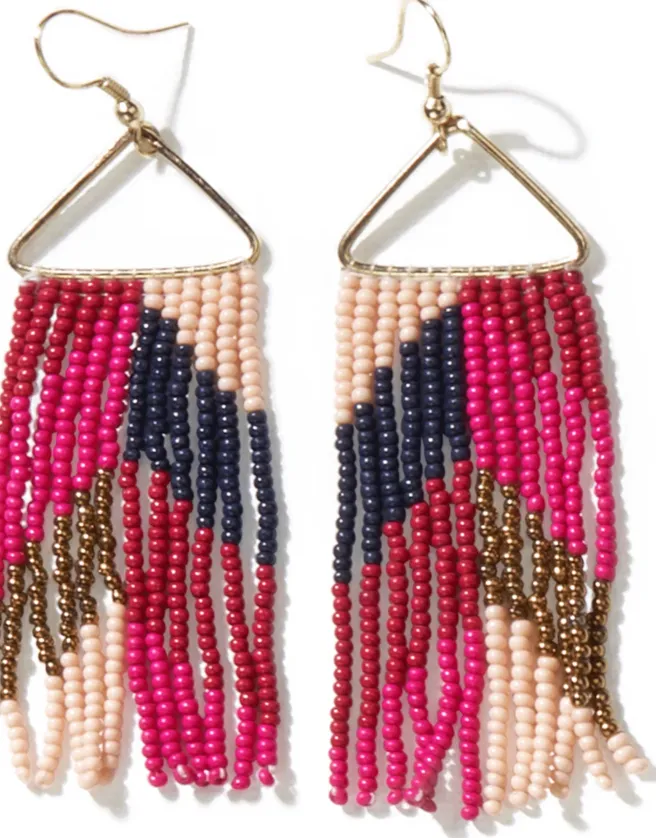 WHITNEY Chevron Beaded Fringe Hot Pink Earrings