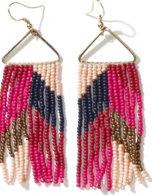 WHITNEY Chevron Beaded Fringe Hot Pink Earrings