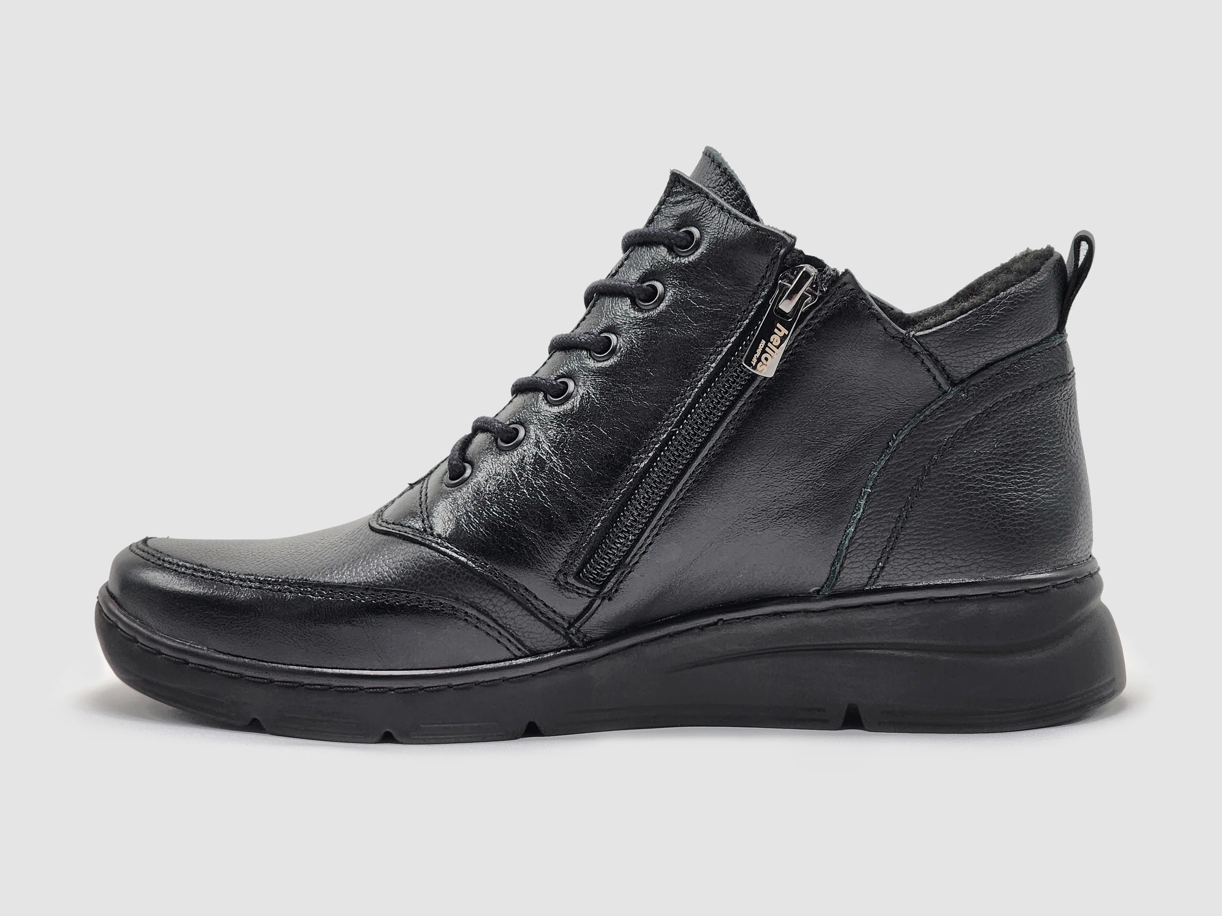 Women's Helios Metis Wool-Lined Zip-Up Leather Boots - Black