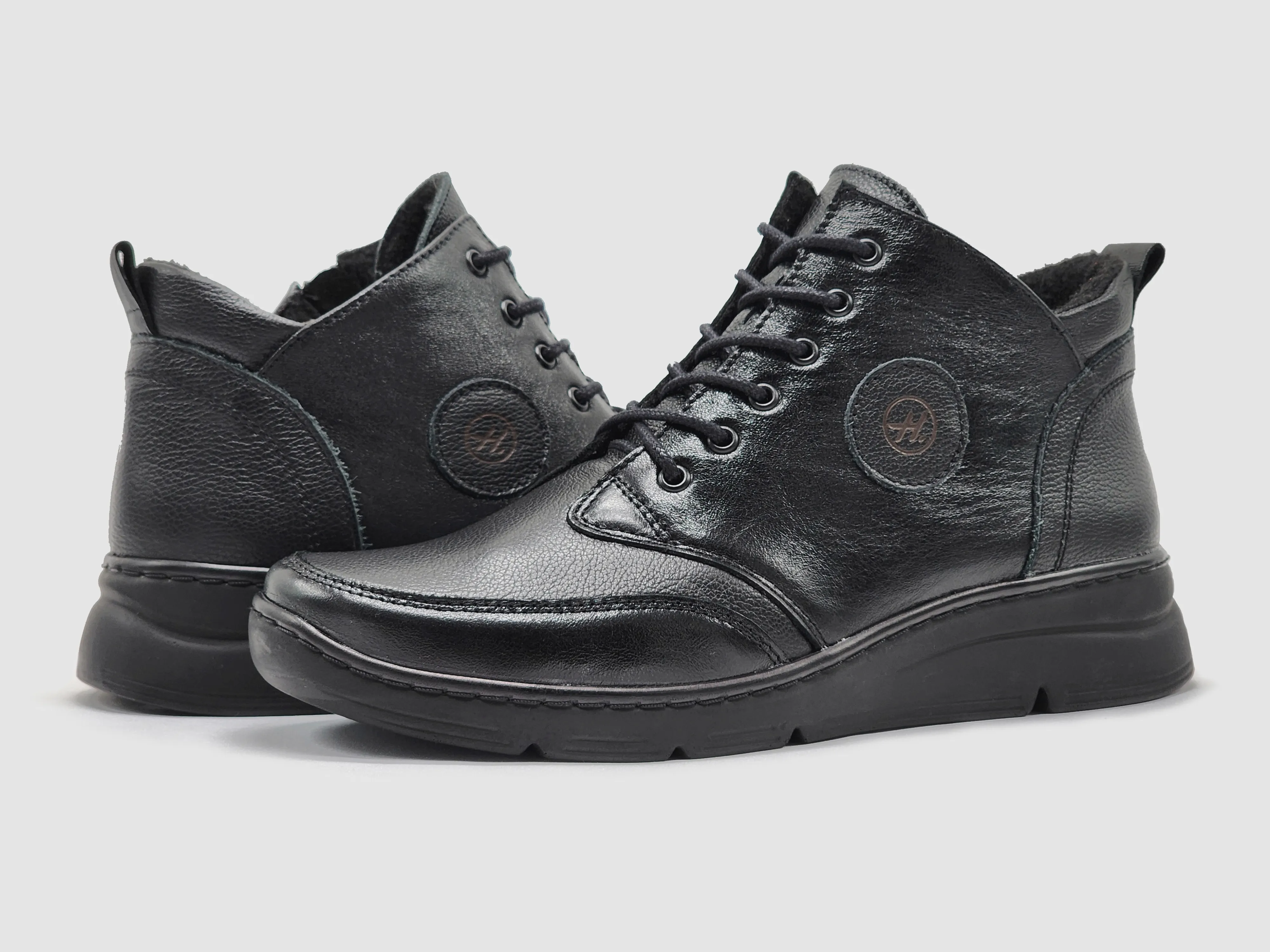 Women's Helios Metis Wool-Lined Zip-Up Leather Boots - Black